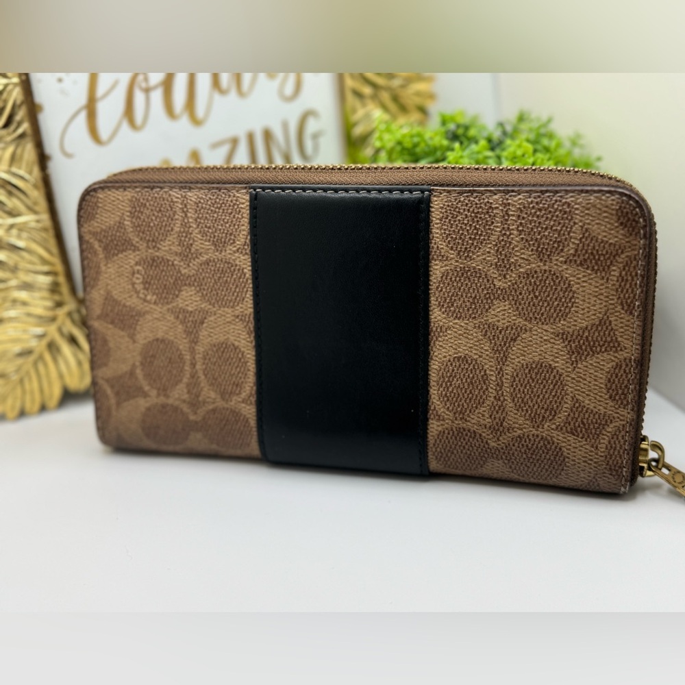 Coach Zip Around Monogram Coated Canvas Leather Brown  Wallet - Picture 5 of 10